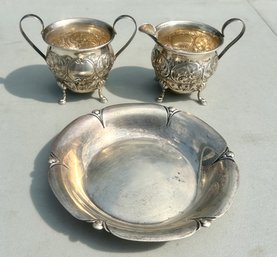 Webster Sterling Silver Tray And Repousse Cream & Sugar