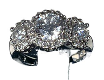 Fancy Sterling Silver Ladies Ring W 3 Large CZ Stones About Size 5