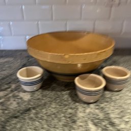 A Vintage 11.5'yellow Ware  Mixing Bowl With 3 Babies