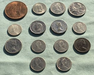 Lot Of 14, 1945 - 1974 Silver, Copper & Clad Canada & Britain Foreign World Coins