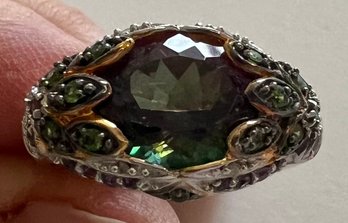 GORGEOUS GOLD OVER STERLING SILVER MYSTIC TOPAZ RING