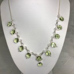 Fabulous Brand New - Sterling Silver / 925 Necklace With Pale Light Green Topaz - Very Pretty Necklace - WOW !