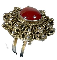 Vintage Low-grade Silver Ring, Fits Almost Any Size W Red Stone