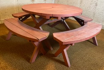 Round Picnic Table With Four Benches