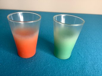 GREEN AND ORANGE FROSTED SHOTS GLASSES