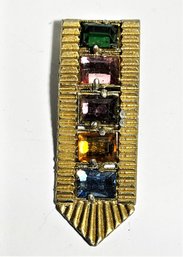 Art Deco Multi Colored Rhinestone Gold Tone Dress Clip