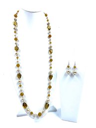 Faux Pearl & Apricot Bead Necklace & Earring Set