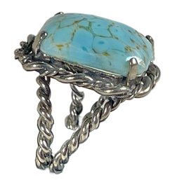 Large Vintage Sterling Silver Ladies Ring Turquoise Colored Stone