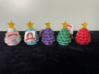 5 Mini Ceramic Christmas Tree Ornaments
