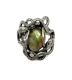 Amazing Vintage Snake Wrapped Grayish Green Stone Ring, Size 6.5