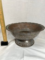 Pyramid Copper Egypt Decorative Bowl With Removable Round Pin Flower Frog Holder 11.75x6