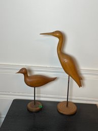 TWO MCM CARVED WOOD SHOREBIRDS MARKED WITH AN F