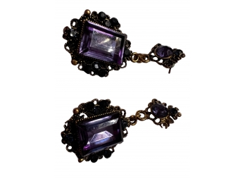 Embellished Purple Gemstone Earrings With Stud / Post