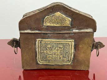Antique Etched Metal Hinged Box - Believed To Be Moroccan Quran Box