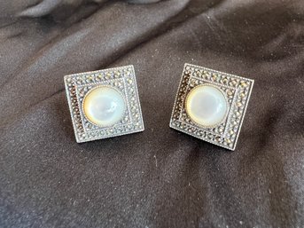 Vintage Judith Jack Sterling Silver, Moonstone & Marcasite Earrings