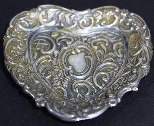 Antique Sterling Silver Heart Shaped Pin Dish 3' Wide