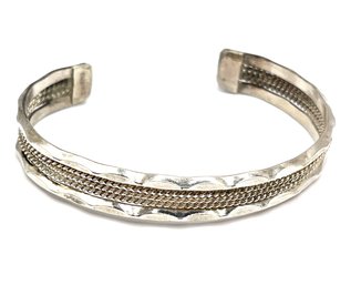 Beautiful Sterling Silver Textured Beveled Cuff Bracelet