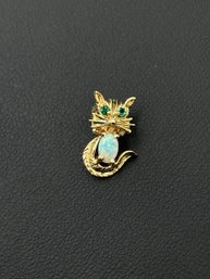 Stunning 14k Yellow Gold Emerald & Opal Cat Pendant