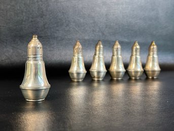 A Set Of Six Vintage Salt/Pepper Shakers In Weighted Sterling Silver With Glass Liners