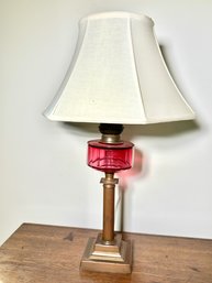 Vintage Tall Ruby Glass Column Brass Table Lamp