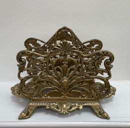 Antique Art Nouveau French Brass Letter Rack Stationary