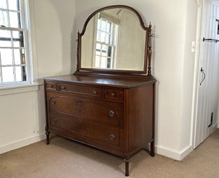 Early 20th-Century Bedroom Suite: Five-Drawer Chest With Mirror