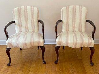 Vintage Hickory Chair Co. Mahogany Upholstered Open Armchairs - A Pair