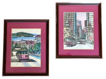 Coordinating Hand Colored Prints Of San Francisco Street Scenes By Martin Tang, Signed. Great Colors!