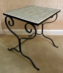 Vintage Tile Top Wrought Iron End Table