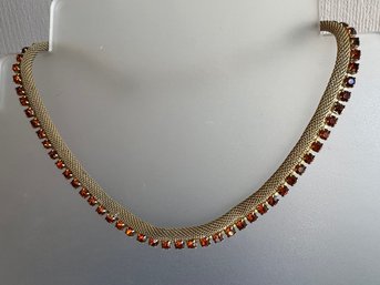 Weiss Vintage Gold Tone & Citrine Type Rhinestone Choker Necklace