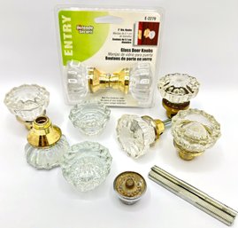 Glass Door Knobs & Parts Including One New In Box Set
