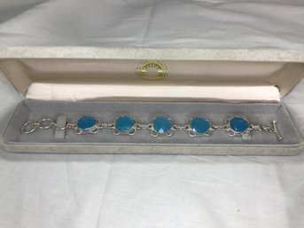 Wonderful 925 / Sterling Silver Toggle  Bracelet With Elegant Blue Chalcedony Toggle Bracelet - Very Nice !