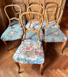 7 Vintage Solid Birch Chairs With Cushioned Seats