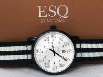 (#5) - Brand New ESQ BY MOVADO Watch - Black Case - Large Numerals - Pinstripe Dial - Box / Card / Tag ! NEW !