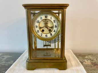 Gilbert Clock Company Brass & Crystal Regulator Clock With Beveled Glass Encasement
