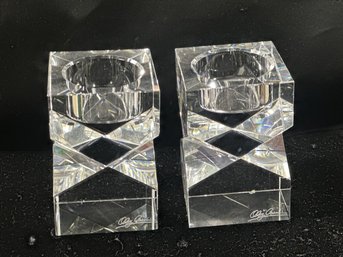 Oleg Cassini Crystal Candle Holders, Signed (2)