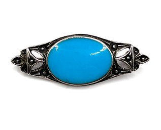 Vintage Sterling Silver Turquoise Color Ornate Brooch/pin