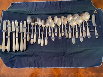 Silverplated Flatware Set With Serving  For Six By Rogers.