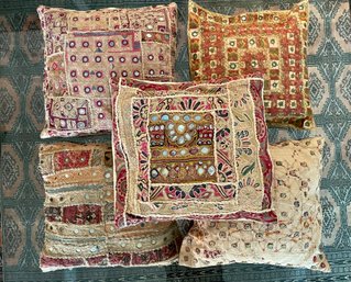 Five Vintage Embellished Pillows From India