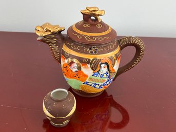 Satsuma Style Moriage Immortals Tea Set - Hand Painted & Enamelware Made In Japan