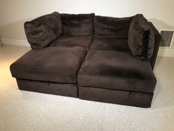 Fabulous Like New LOVESAC Sectional In Brown Velvet - SIX SERIES 4- Sections - With Bonus Tray Table WOW !