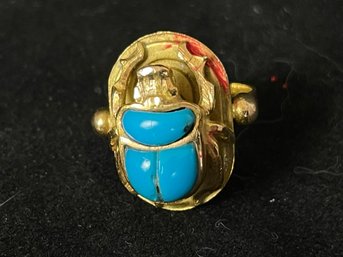 Gold (owner States 14k) Ring With Turquoise Egyptian Scarab Ring. Purchased In Cairo