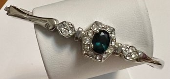 SILVER TONE GREENISH BLUE AND WHITE STONE BRACELET