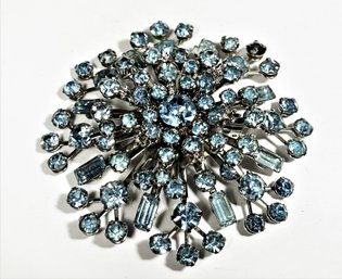 Light Blue Rhinestone Vintage Brooch 2 1/2' Wide