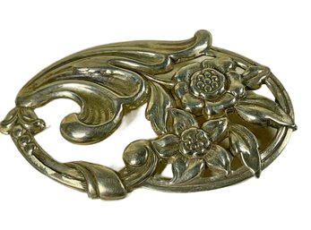 Large Norseland By Coro Sterling Silver Floral Brooch