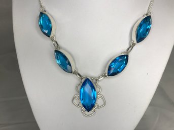 Amazing Brand New - Sterling Silver / 925  & London Blue Topaz Necklace - Very Expensive Look - Very NICE !