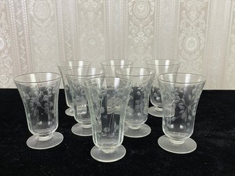 Set Depression Glasses Etched Clear Crystal Glass