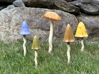 A Magical Grouping Of Garden Mushrooms In Ceramic & Glass By The Potting Shed