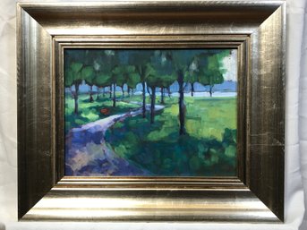 Very Nice BRITT BAIR Oil On Board From 2014 - Red Bench - $300 - 17' X 14' - Very Nice Painting - Framed