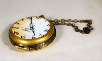 Fine Hand Painted Limoges Porcelain Pocket Watch Patch Box